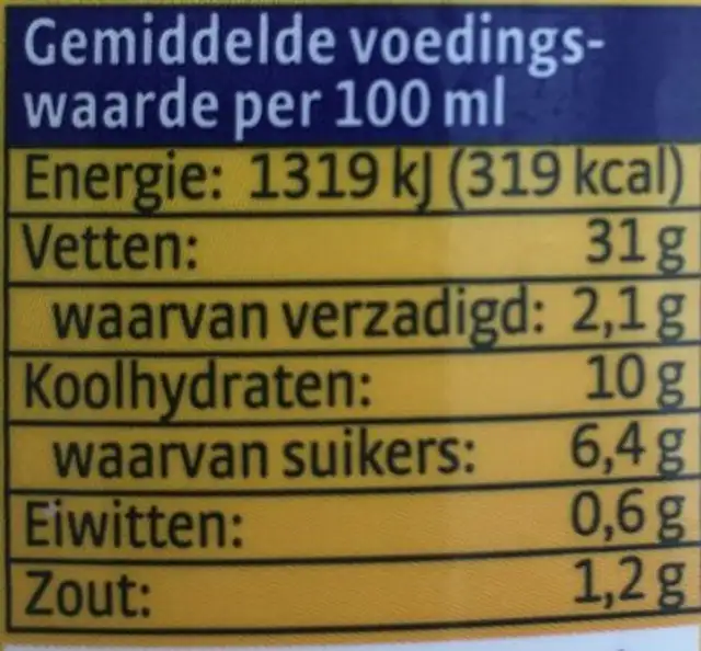 Remia Mayolijn nutrition facts table