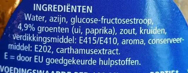 Markant Dressing Naturel ingredients label