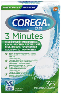 Corega Rensetabeletter 3 Minutes 36stk