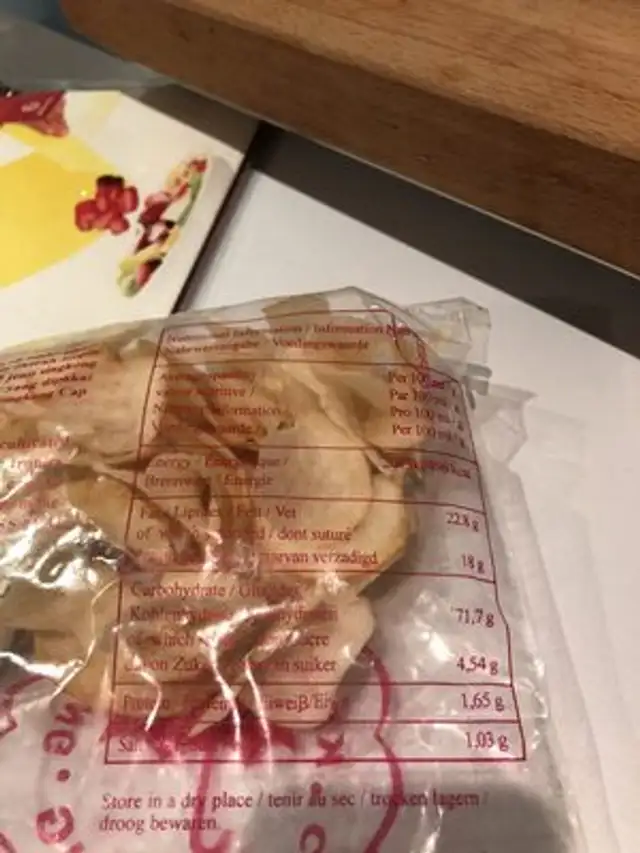 Cassava Chips 250 G Mirasa Indonesien ingredients label
