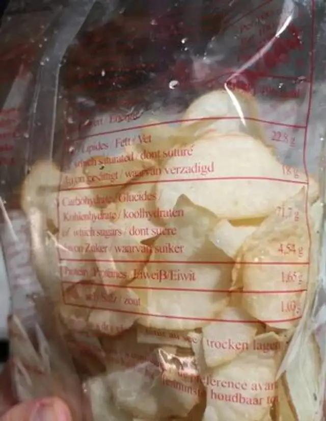 Cassava Chips 250 G Mirasa Indonesien nutrition facts table