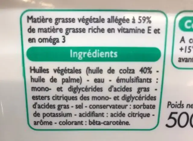Tartine et cuisson Omega3 ingredients label