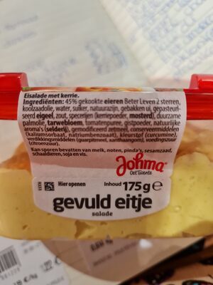 Gevuld eitje salade ingredients label