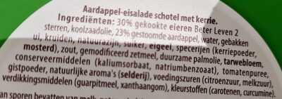 aardappel-eisalade schotel met kerrie ingredients label