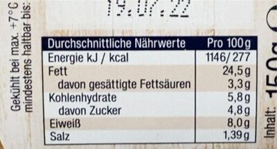 Milder Eiersalat nutrition facts table