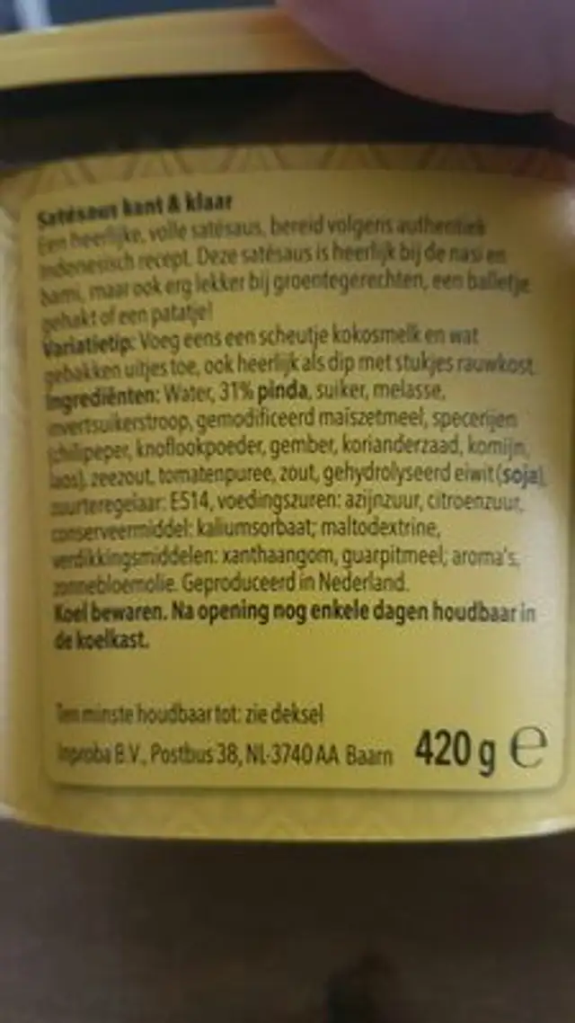 Satėsaus kant-en-klaar ingredients label