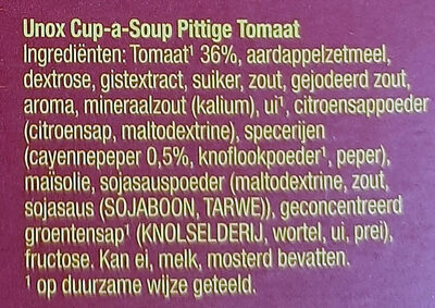 Pittige tomaat ingredients label