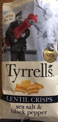 Lentil crisps, sea salt and black pepper front packaging