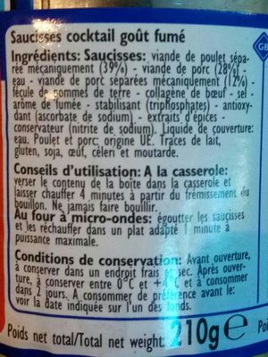 Saucisses cocktail ingredients label