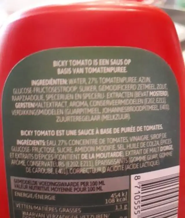 BICKY TOMATO ingredients label