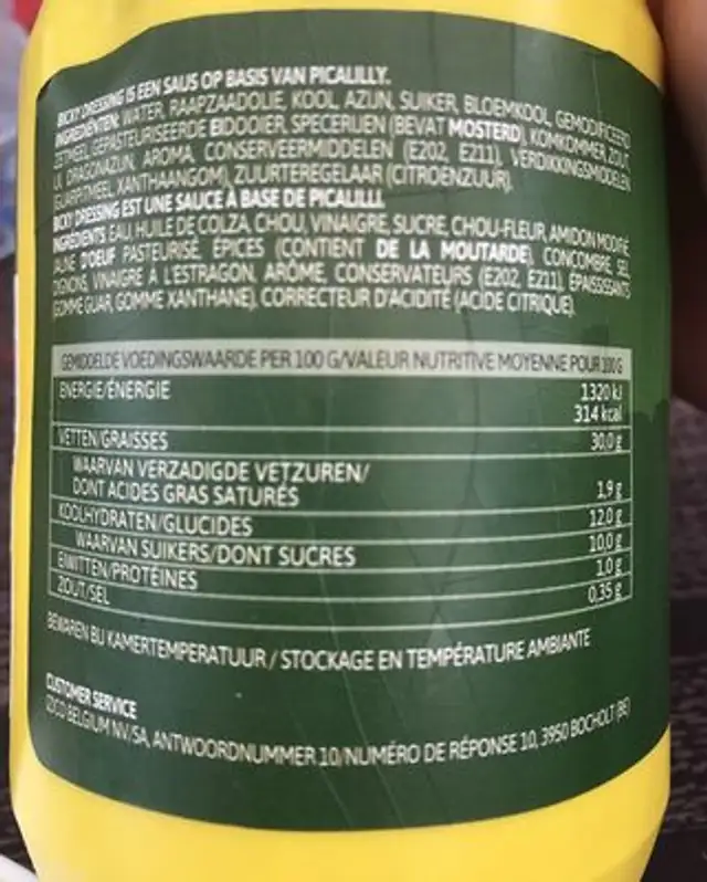 Beckers Bicky Dressing ingredients label
