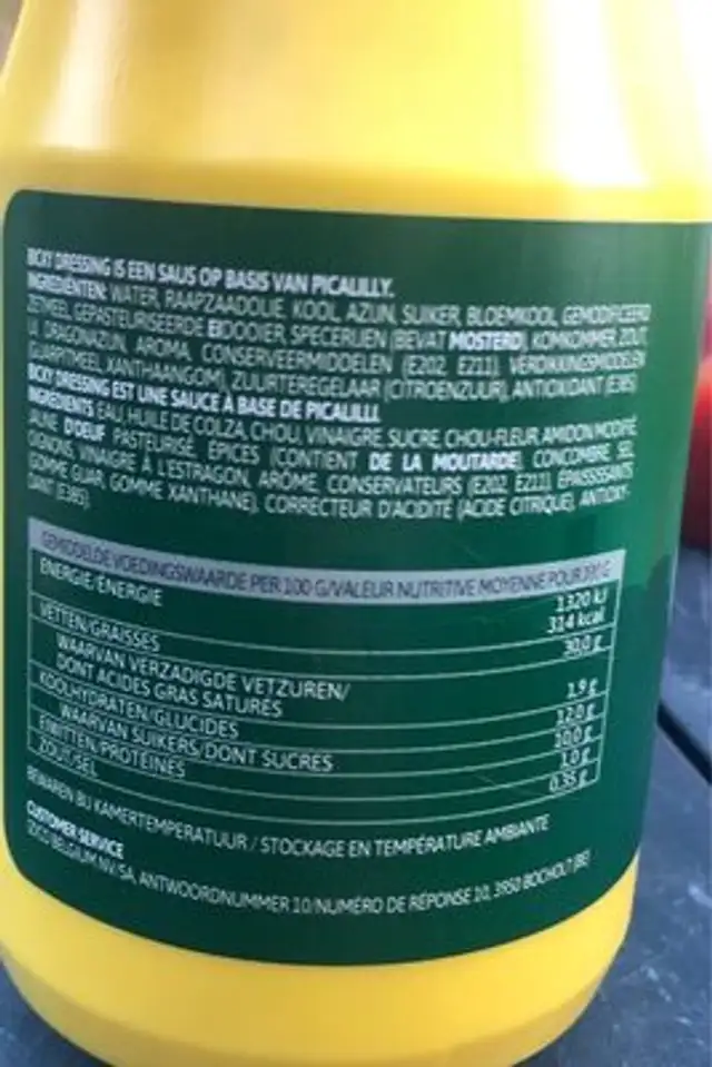 Beckers Bicky Dressing nutrition facts table