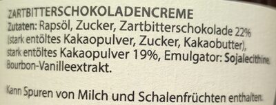 Zartbitter Creme Chocolate Symphony ingredients label