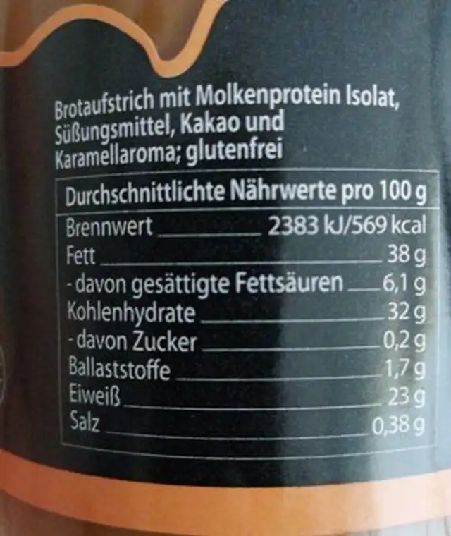 Nusco protein nutrition facts table