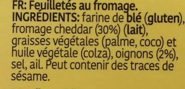 Roka Crispies Cheddar Cheese & Onion ingredients label