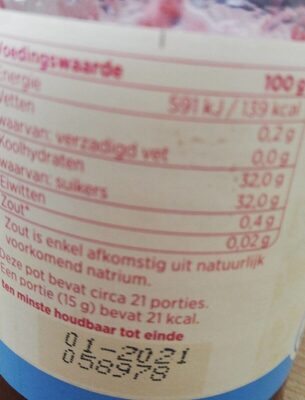 Framboos halvajam nutrition facts table