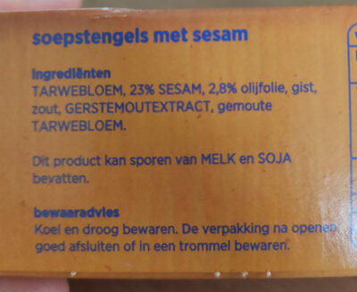 Soepstengels sesam ingredients label