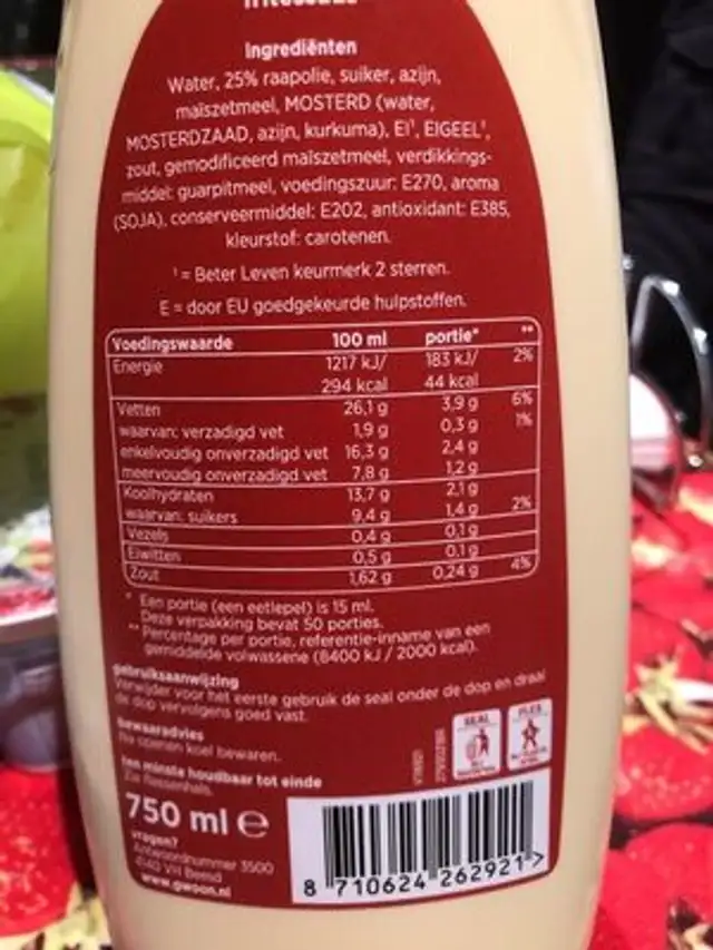 Unknown nutrition facts table