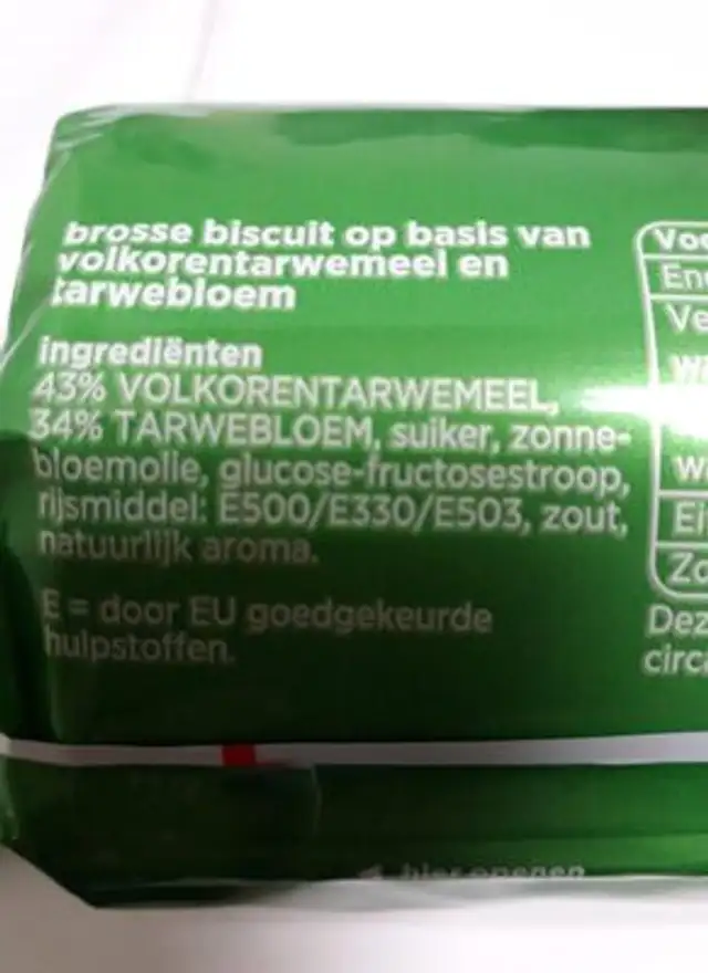 Tarwe Biscuit ingredients label
