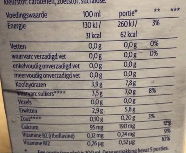 Mango fruit de la passion drinkyoghurt nutrition facts table