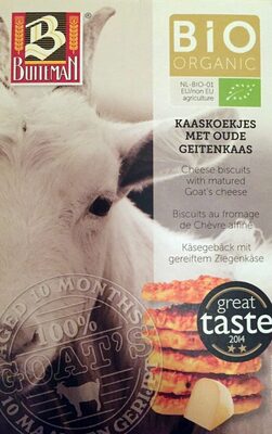 Kaaskoekjes met oude geitenkaas front packaging