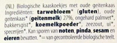 Kaaskoekjes met oude geitenkaas ingredients label