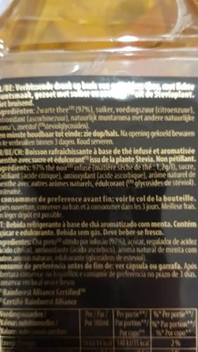 Pure leaf mint tea ingredients label