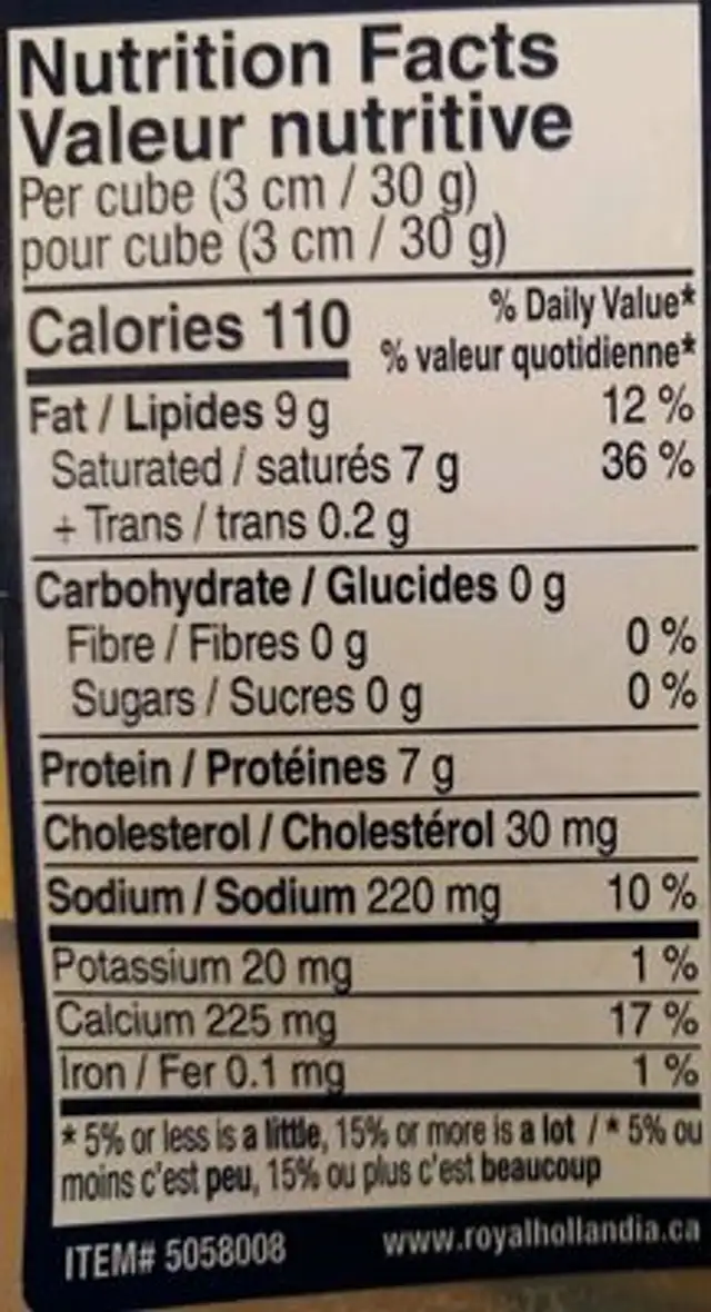 Mild gouda F.I.D.M. 48% nutrition facts table