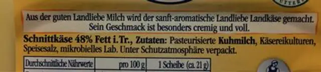 Landkäse sanft-aromatisch ingredients label
