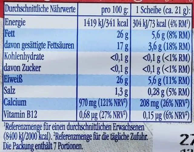 Landkäse zart-würzig - Maasdamer nutrition facts table