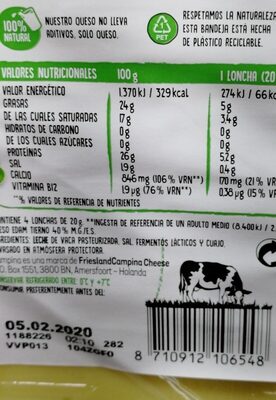 Queso tierno nutrition facts table