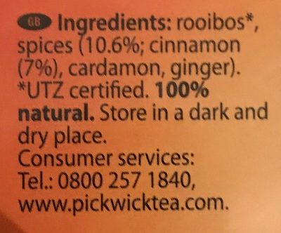 Rooibos Original ingredients label