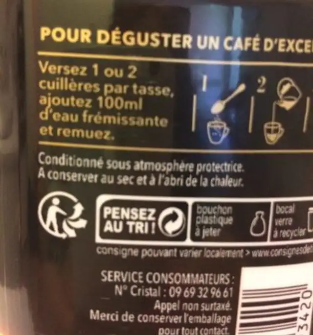 Cafe ingredients label