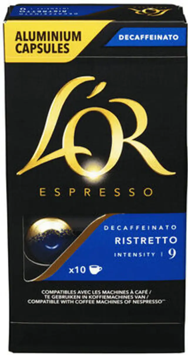 L'Or Kaffekapsler Ristretto Decaf 10stk front packaging