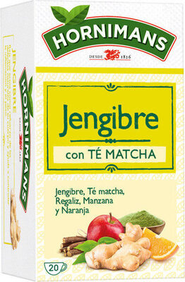Infusión de jengibre con té matcha, regaliz, manzana y naranja front packaging