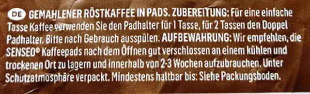 Senseo Extra Strong Kaffeepads ingredients label