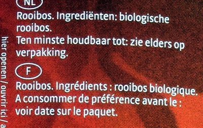 Rooibos - biologique ingredients label