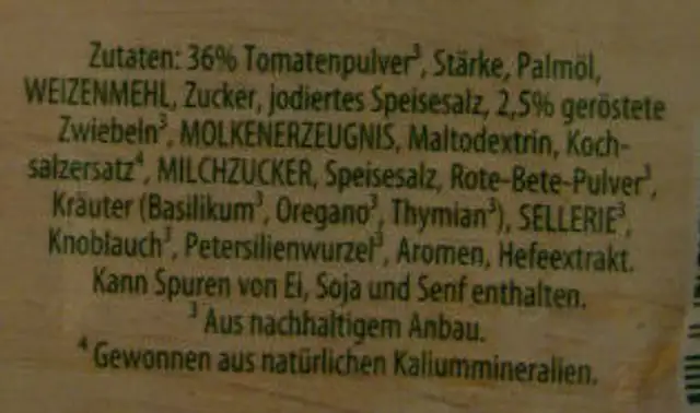 Tomatensuppe Toscana ingredients label