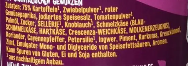 Kartoffel Snack Orientalisch ingredients label