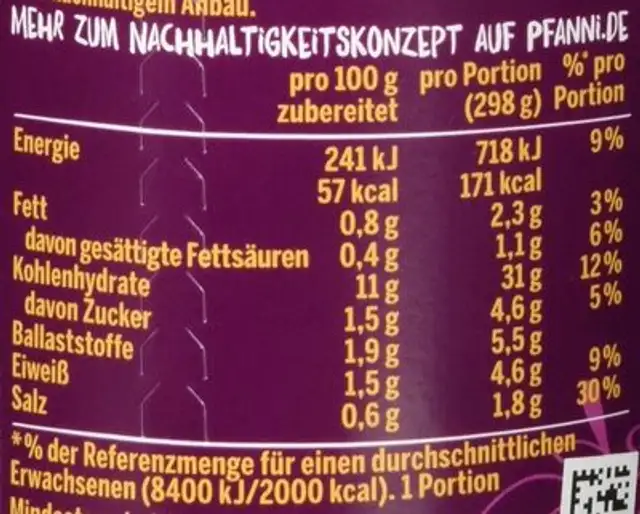 Kartoffel Snack Orientalisch nutrition facts table