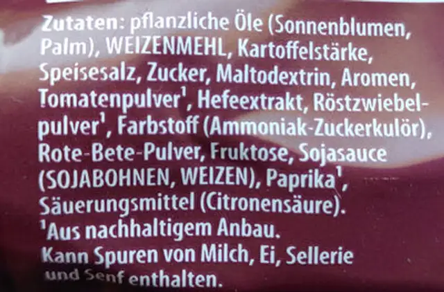 Soße zu Braten ingredients label