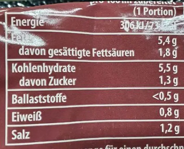 Soße zu Braten nutrition facts table