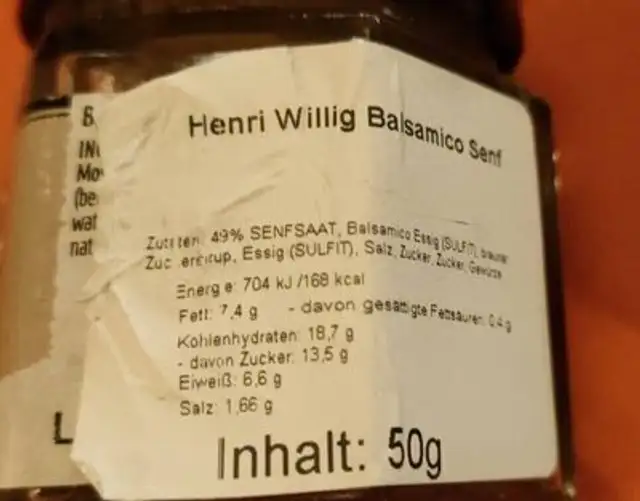 Balsamic mustard nutrition facts table