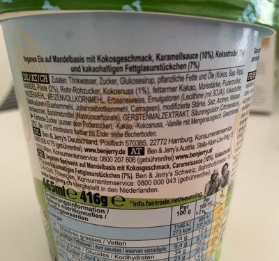 BEN & JERRY'S Glace en Pot Vegan Coconutterly Caramel'd 465ml ingredients label