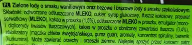 Yoda shaped ice cream ingredients label