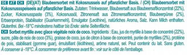 Blueberry coconut ingredients label