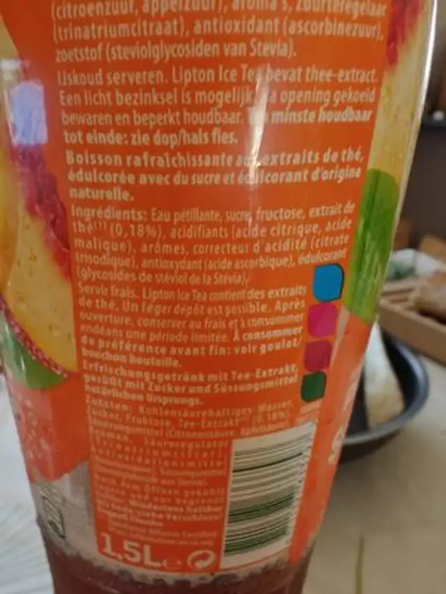 Lipton Parkling Ice Tea Flavor Peach ingredients label