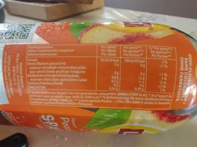Lipton Parkling Ice Tea Flavor Peach nutrition facts table