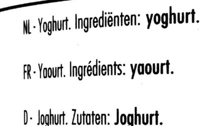 BOER'N YOGHURT naturel ingredients label