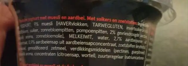 Fit Yoghurt Strawberry ingredients label